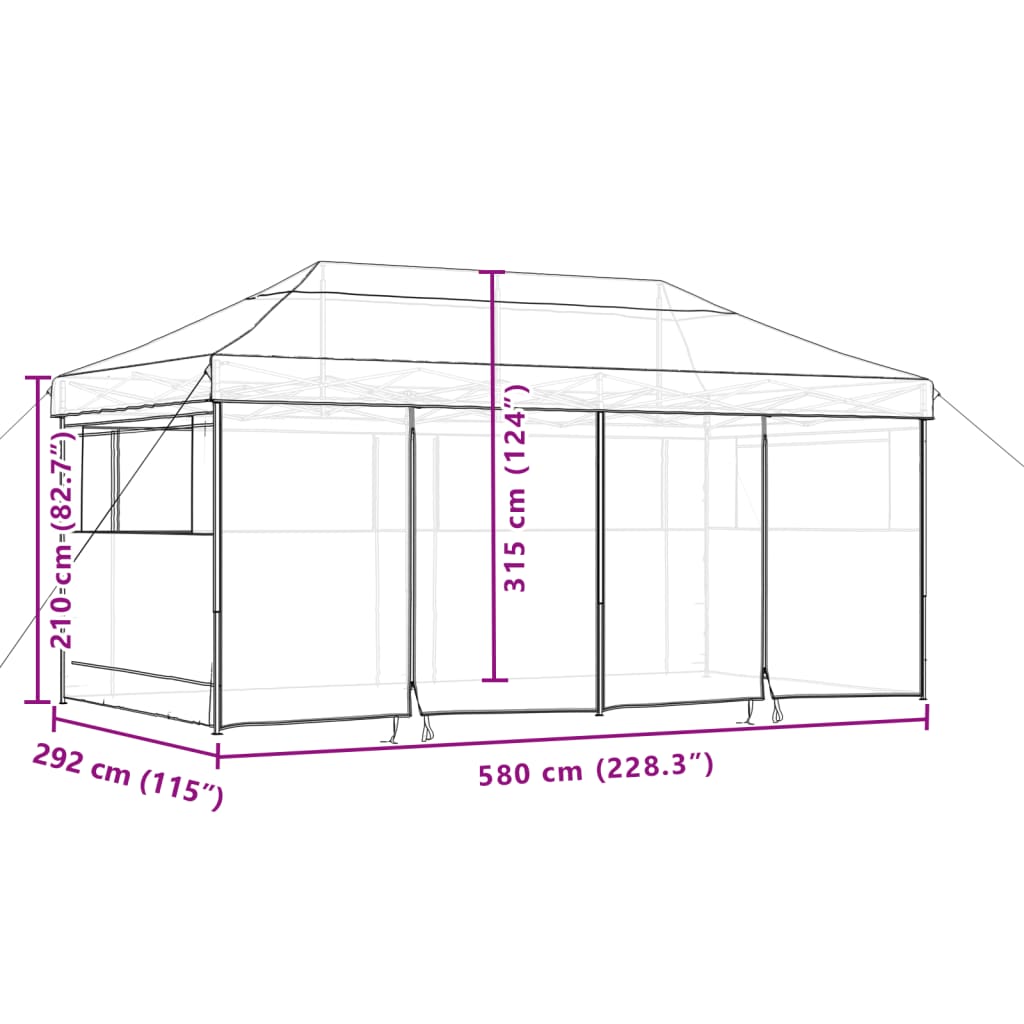 vidaXL Сгъваема парти шатра pop-up с 4 странични стени черна