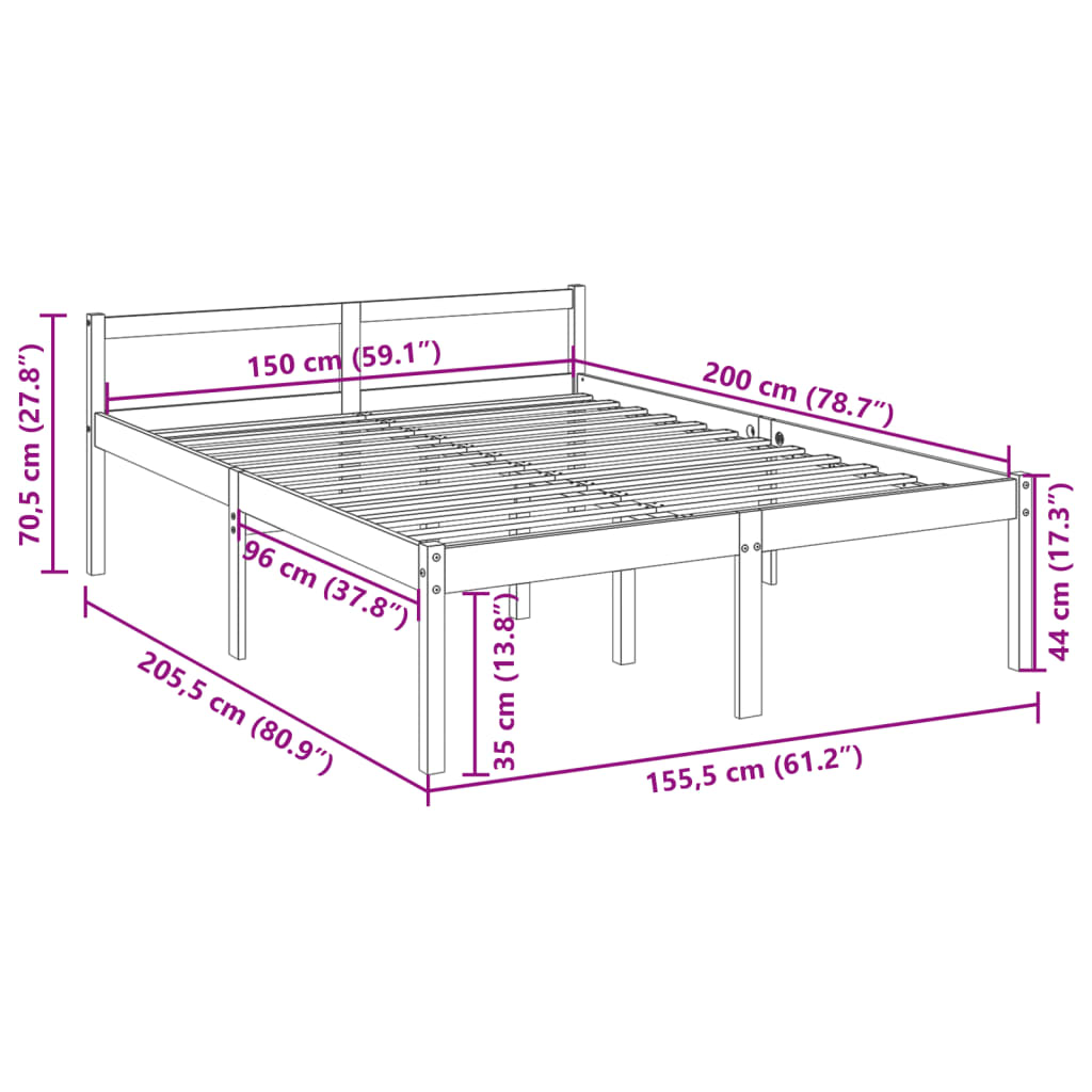 vidaXL Легло за възрастни хора 150x200 см бор масив