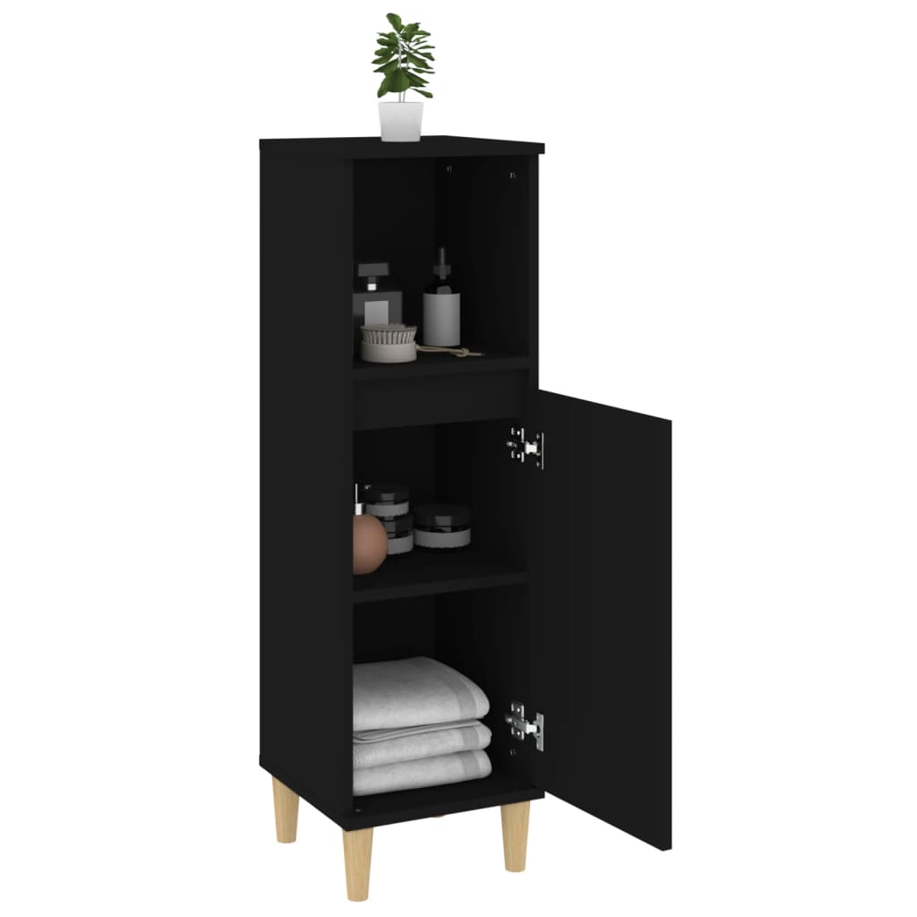 vidaXL Шкаф за баня, черен, 30x30x100 см, инженерно дърво