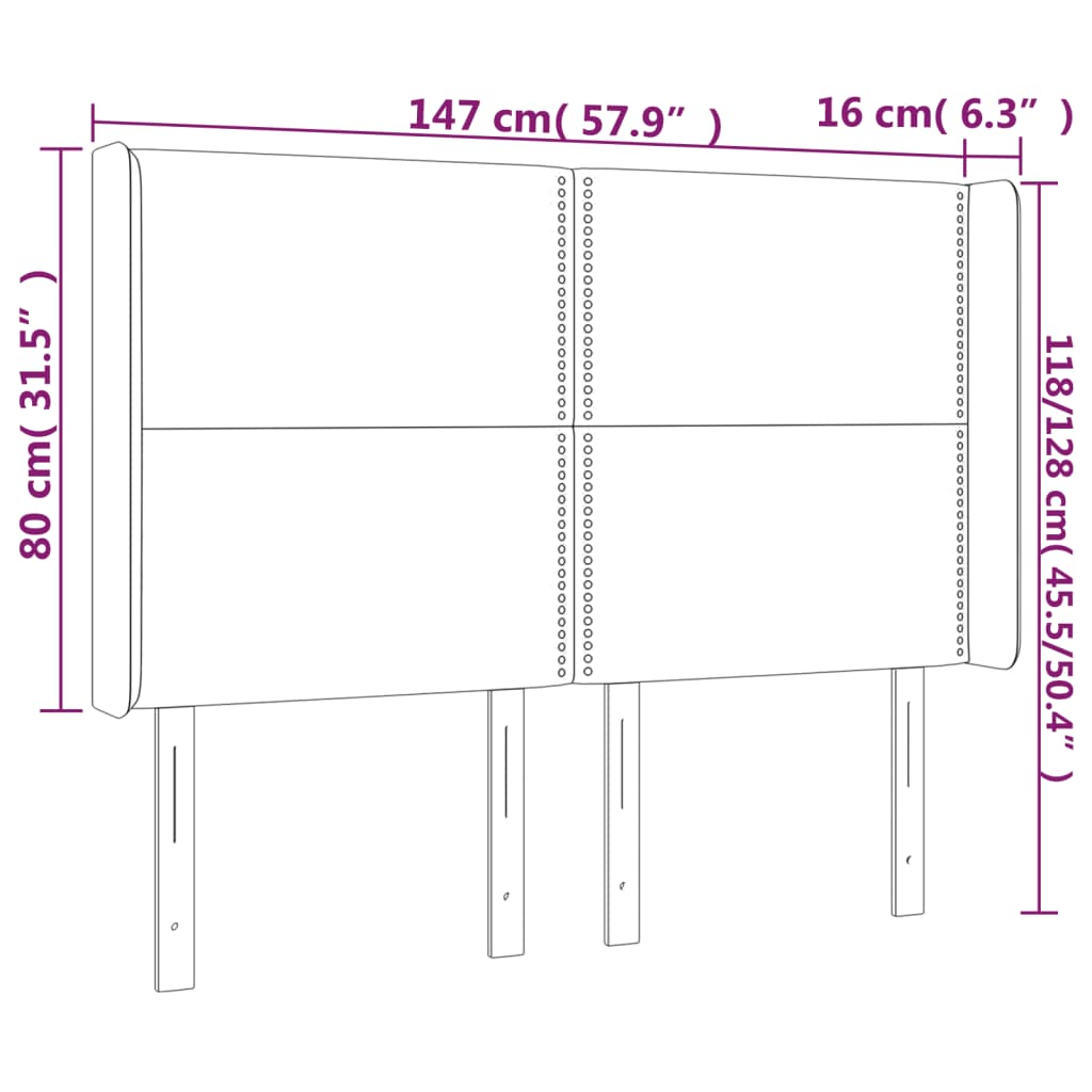 vidaXL LED горна табла за легло, синя, 147x16x118/128 см, плат