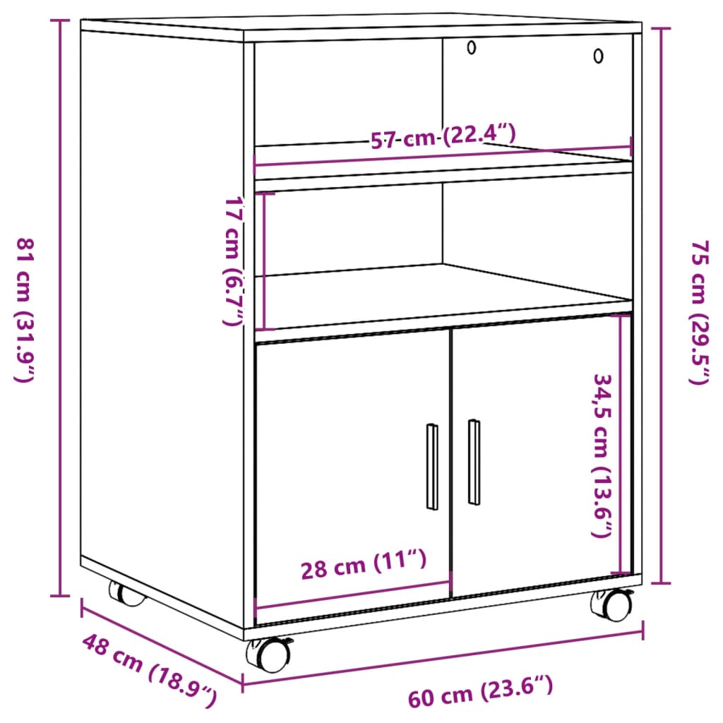 vidaXL Подвижен шкаф, бетонно сив, 60x48x81 см, инженерно дърво