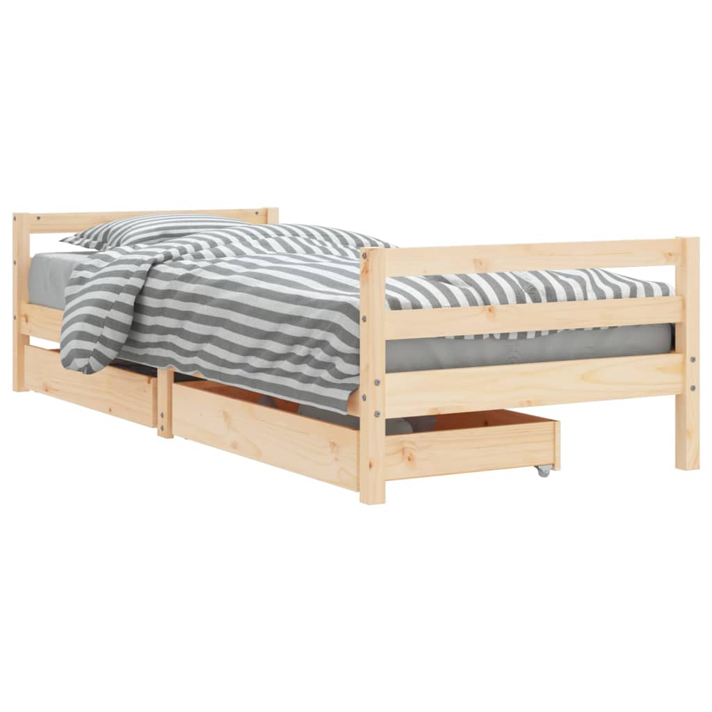 vidaXL Детска рамка за легло с чекмеджета, 90x190 см, бор масив