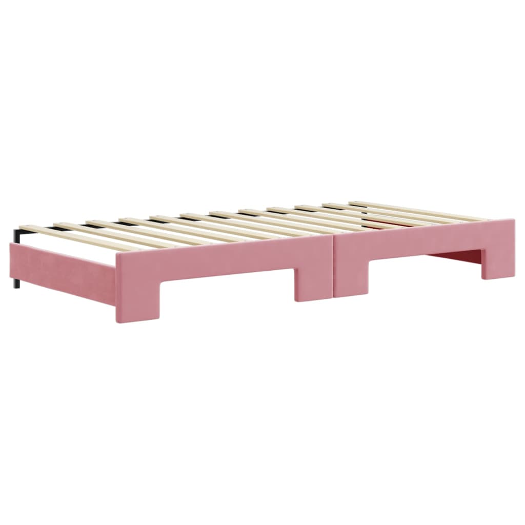 vidaXL Канапе с изтеглящо легло и матраци розово 100x200 см кадифе