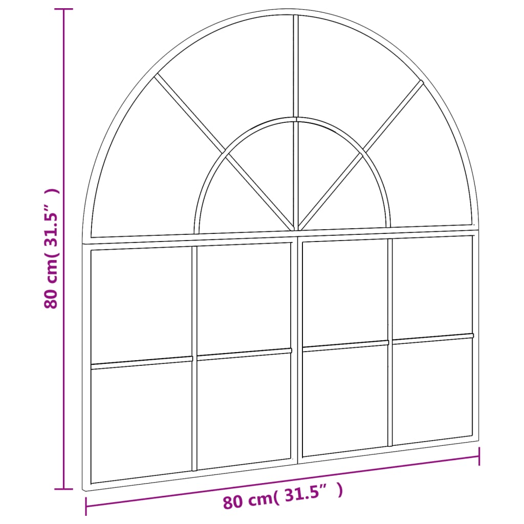 vidaXL Стенно огледало, черно, 80x80 см, арка, желязо