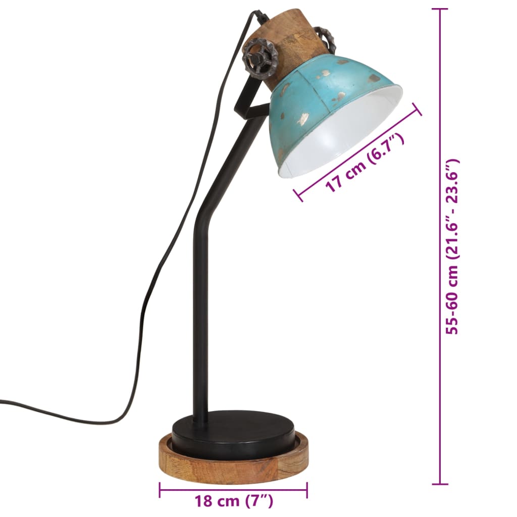 vidaXL Настолна лампа, 25 W, състарено синьо, 18x18x60 см, E27