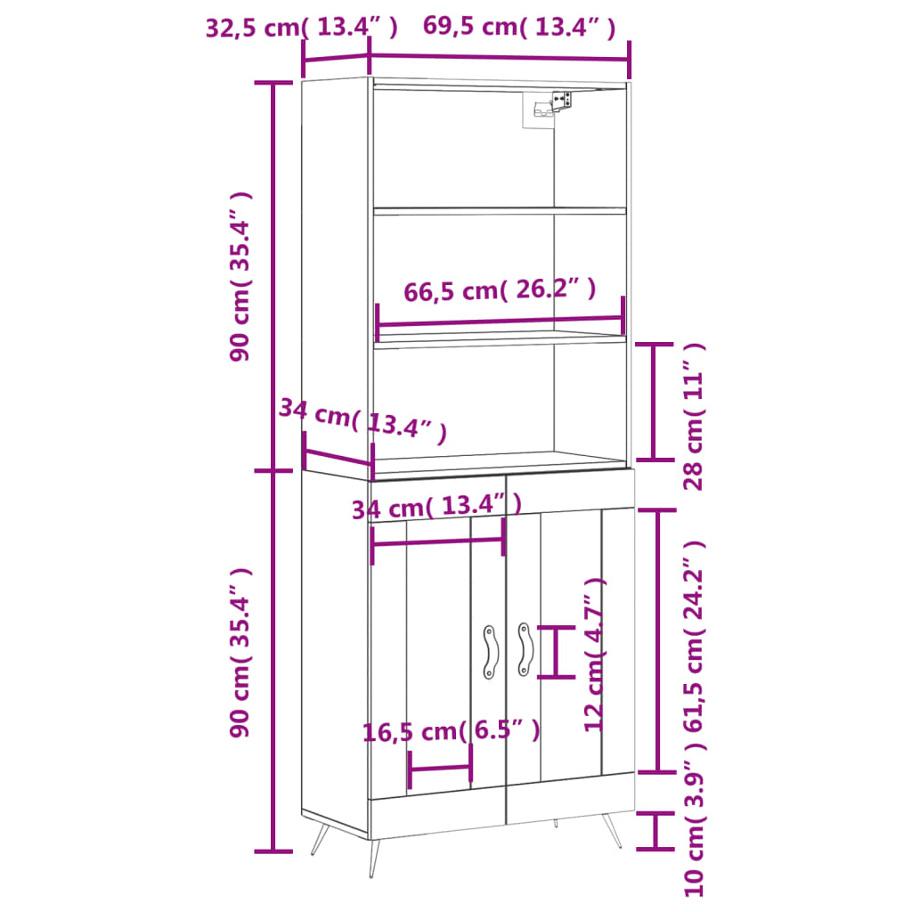 vidaXL Висок шкаф, дъб сонома, 69,5x34x180 см, инженерно дърво