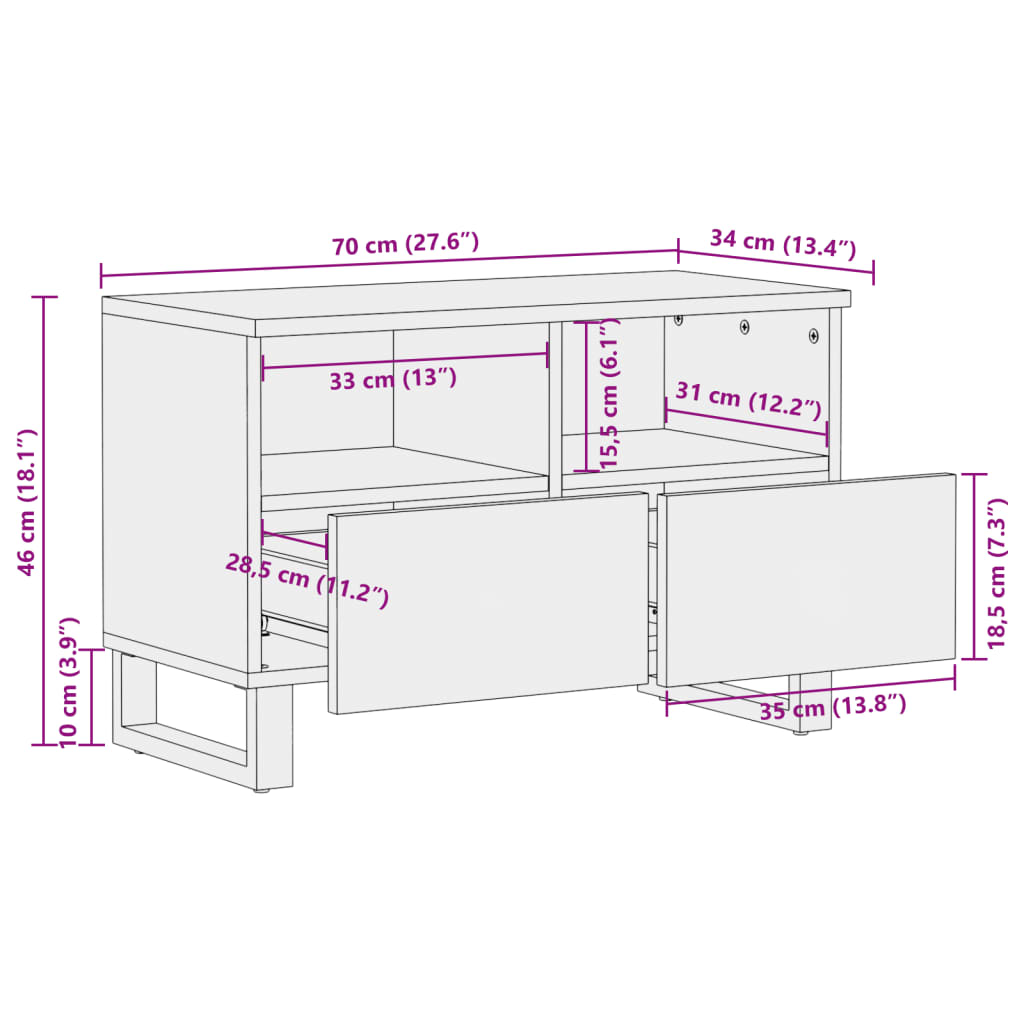 vidaXL ТВ шкаф, 70x34x46 см, акациево дърво масив