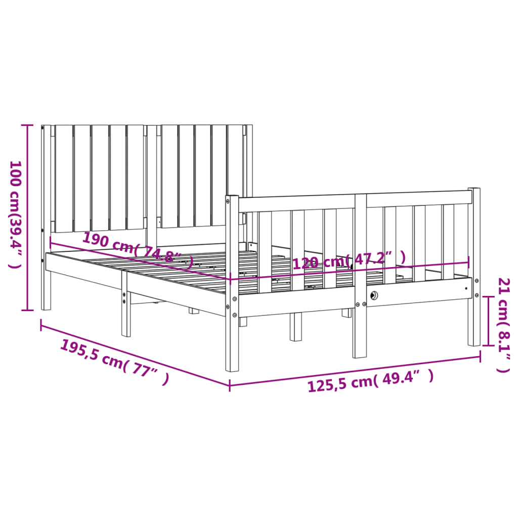 vidaXL Рамка за легло с табла черна 4FT Small Double масивна дървесина