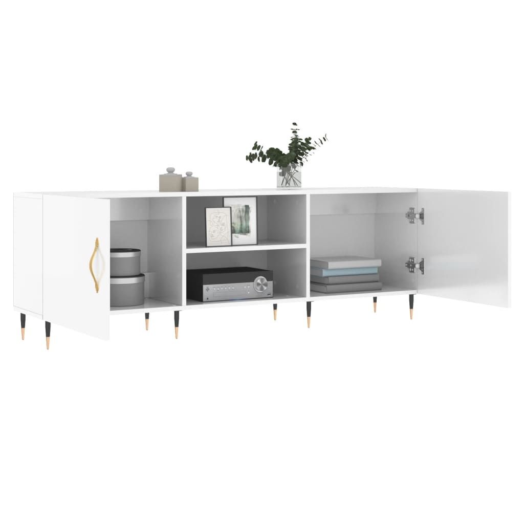 vidaXL ТВ шкаф, бял гланц, 150x30x50 см, инженерно дърво