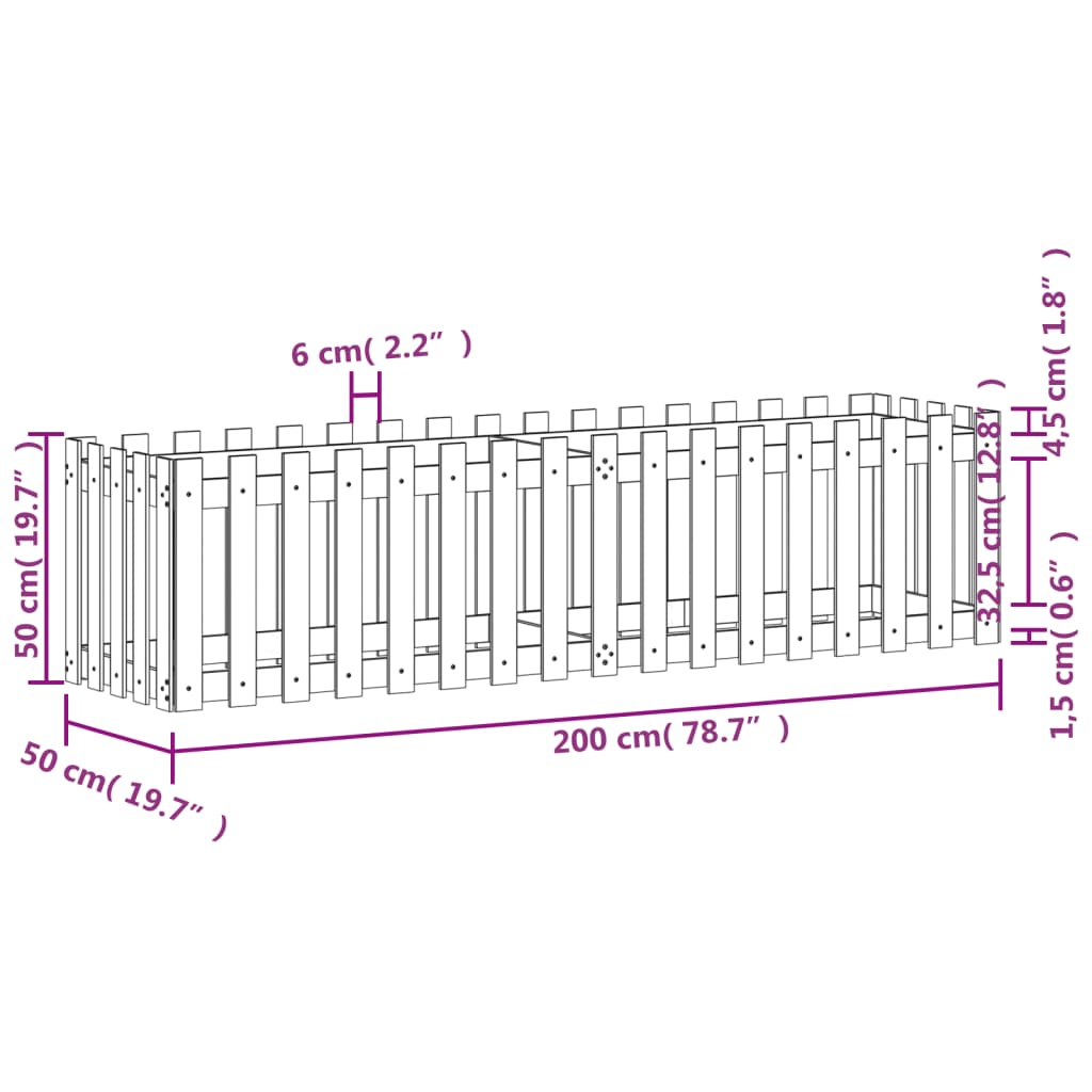 vidaXL Градинска леха с дизайн на ограда 200x50x50 см дугласки масив