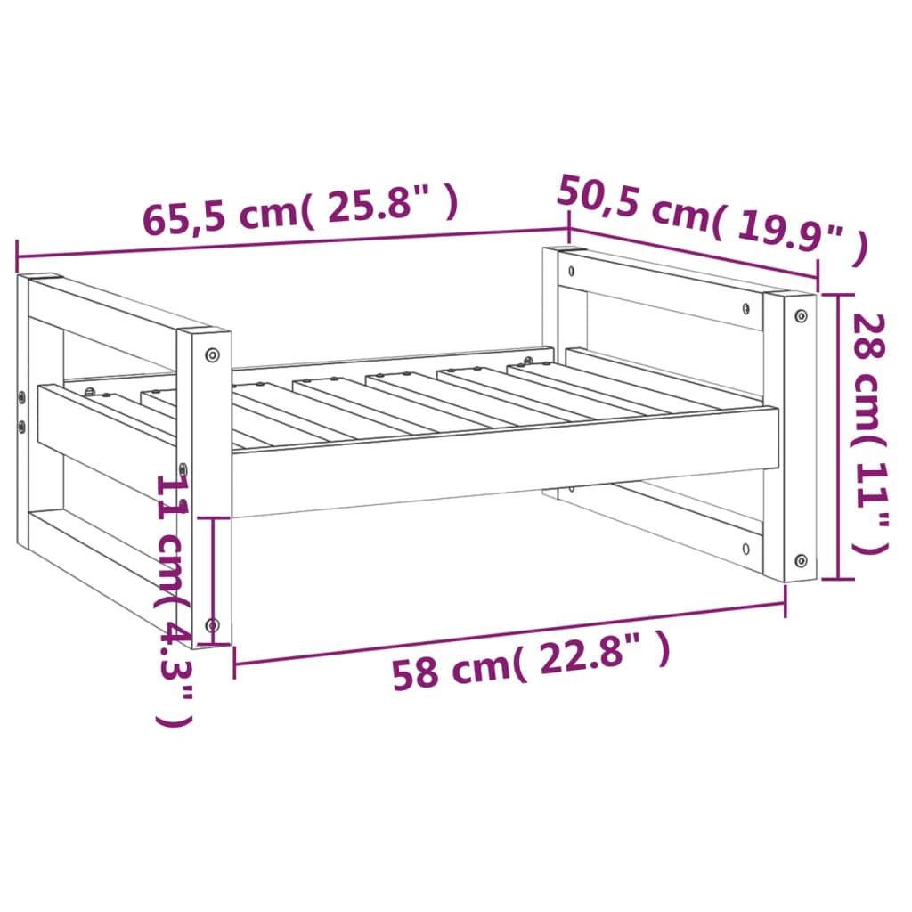 vidaXL Кучешко легло, черно, 65,5x50,5x28 см, борова дървесина масив