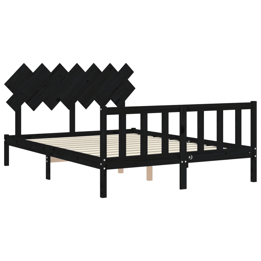 vidaXL Рамка за легло с табла черна 5FT King Size масивно дърво