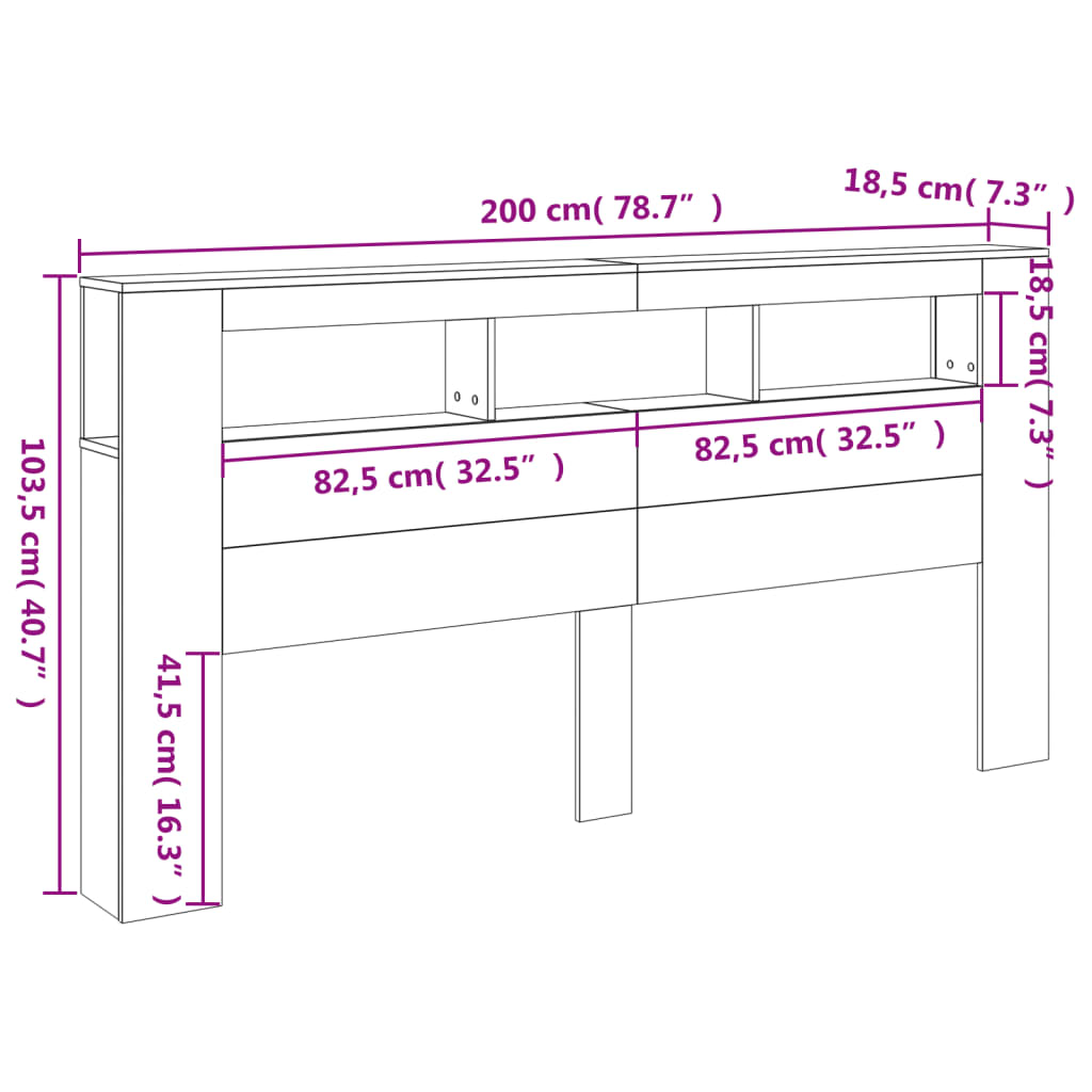 vidaXL LED горна табла, дъб сонома, 200x18,5x103,5 см, инженерно дърво