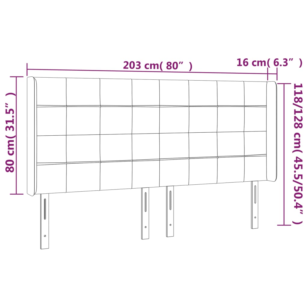 vidaXL LED горна табла за легло, тъмнозелена, 203x16x118/128см, кадифе