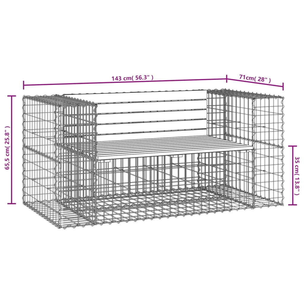 vidaXL Градинска пейка габионен дизайн 143x71x65,5 см бор масив