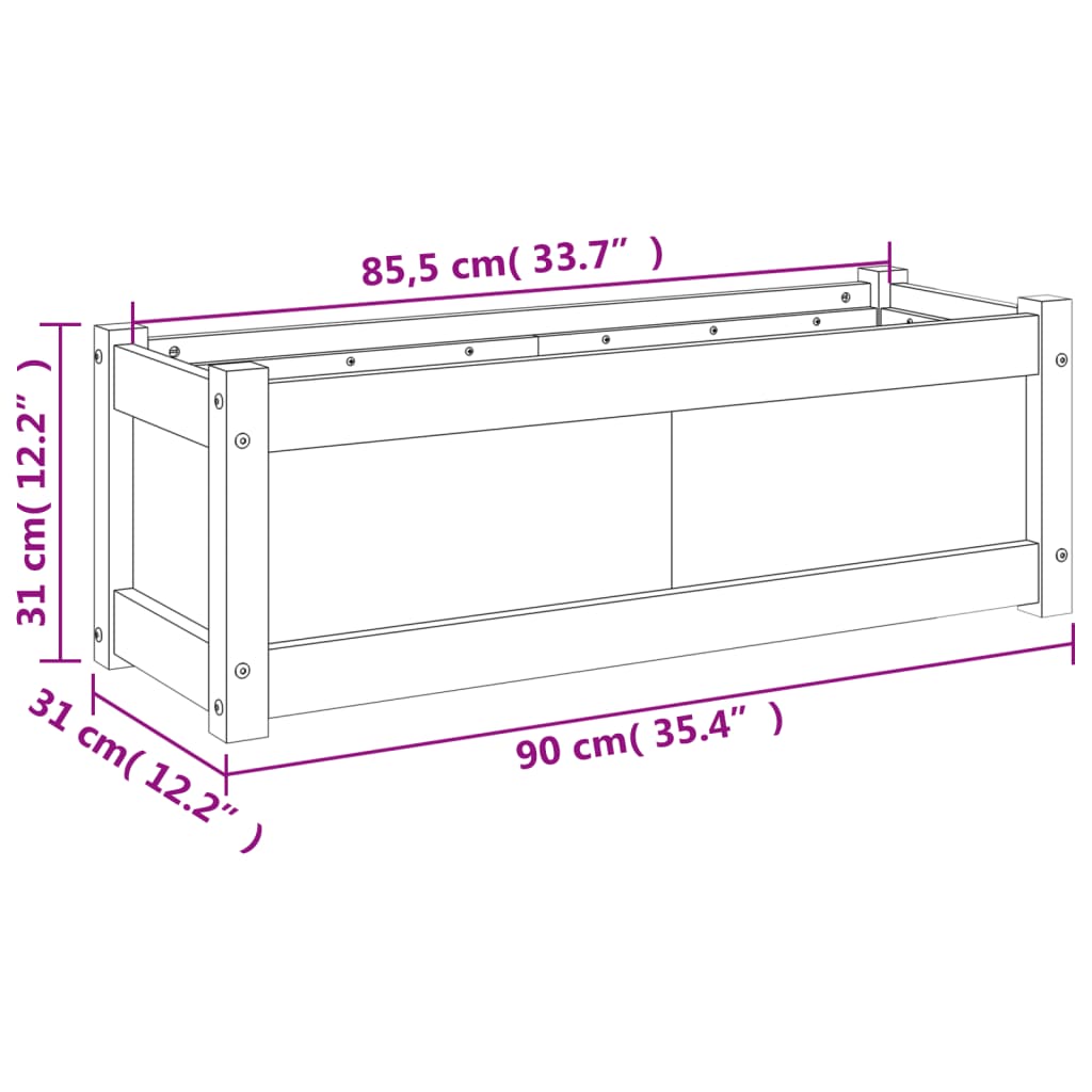 vidaXL Градински сандък, восъчнокафяв, 90x31x31 см, борово дърво масив