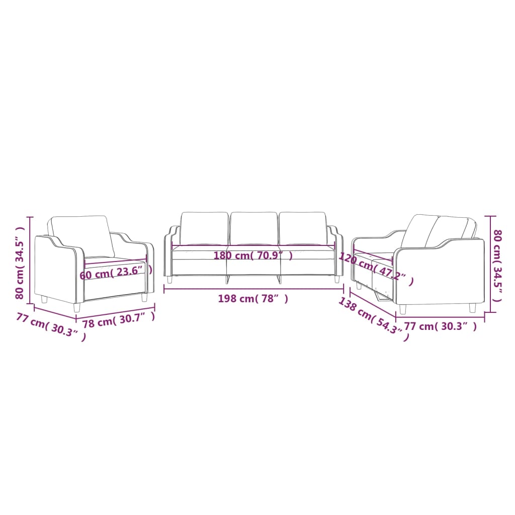 vidaXL Комплект дивани от 3 части с възглавници, кафяв, плат