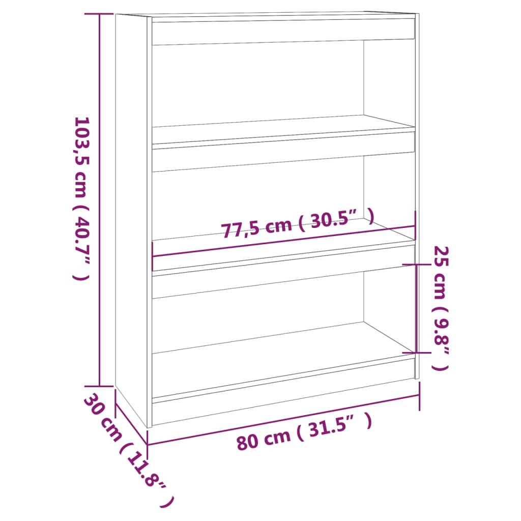 vidaXL Библиотека/разделител за стая, сива, 80x30x103,5 см, бор масив