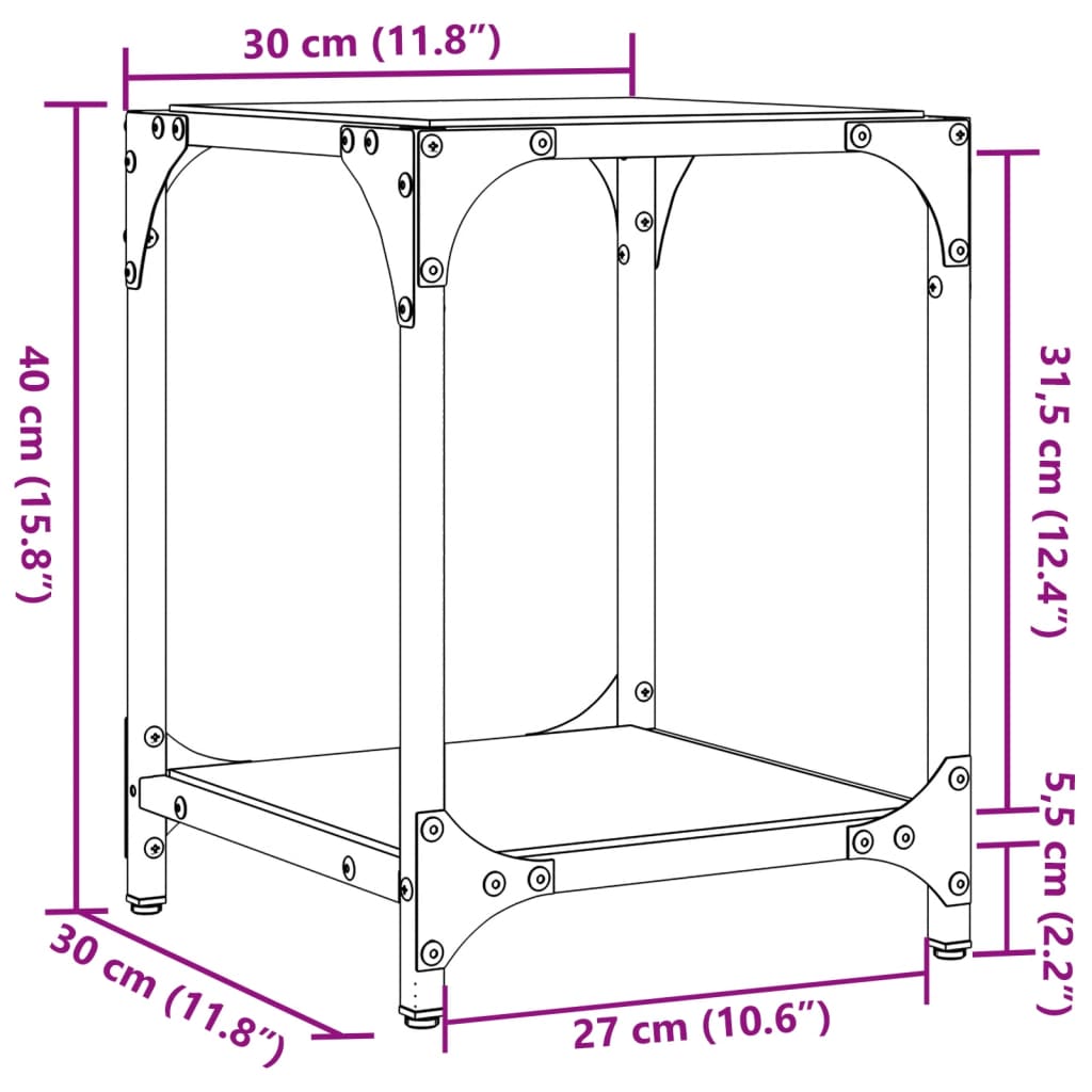 vidaXL Маси за кафе с прозрачен стъклен плот 2 бр 30x30x40 см стомана