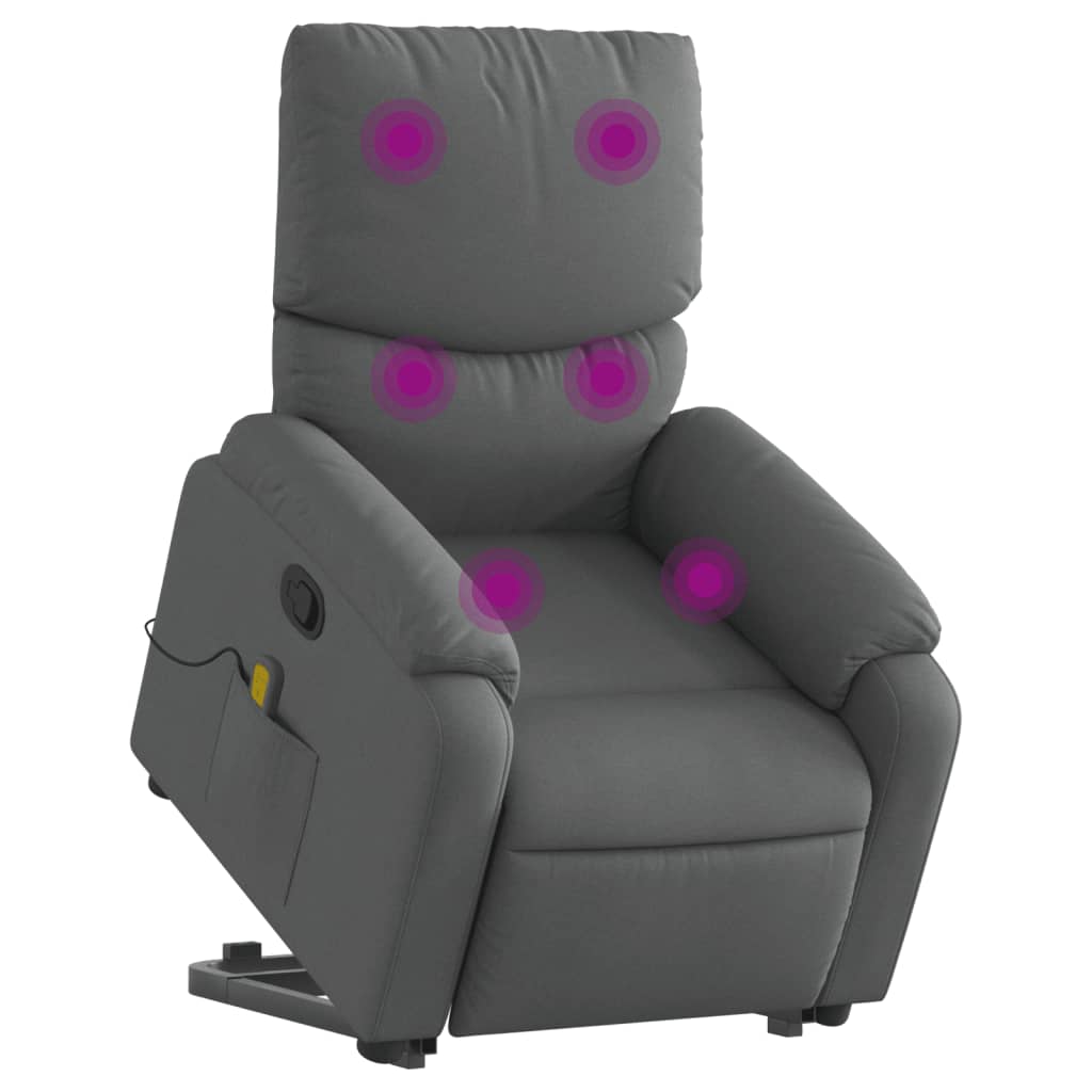 vidaXL Изправящ масажен реклайнер стол,тъмносив, текстил