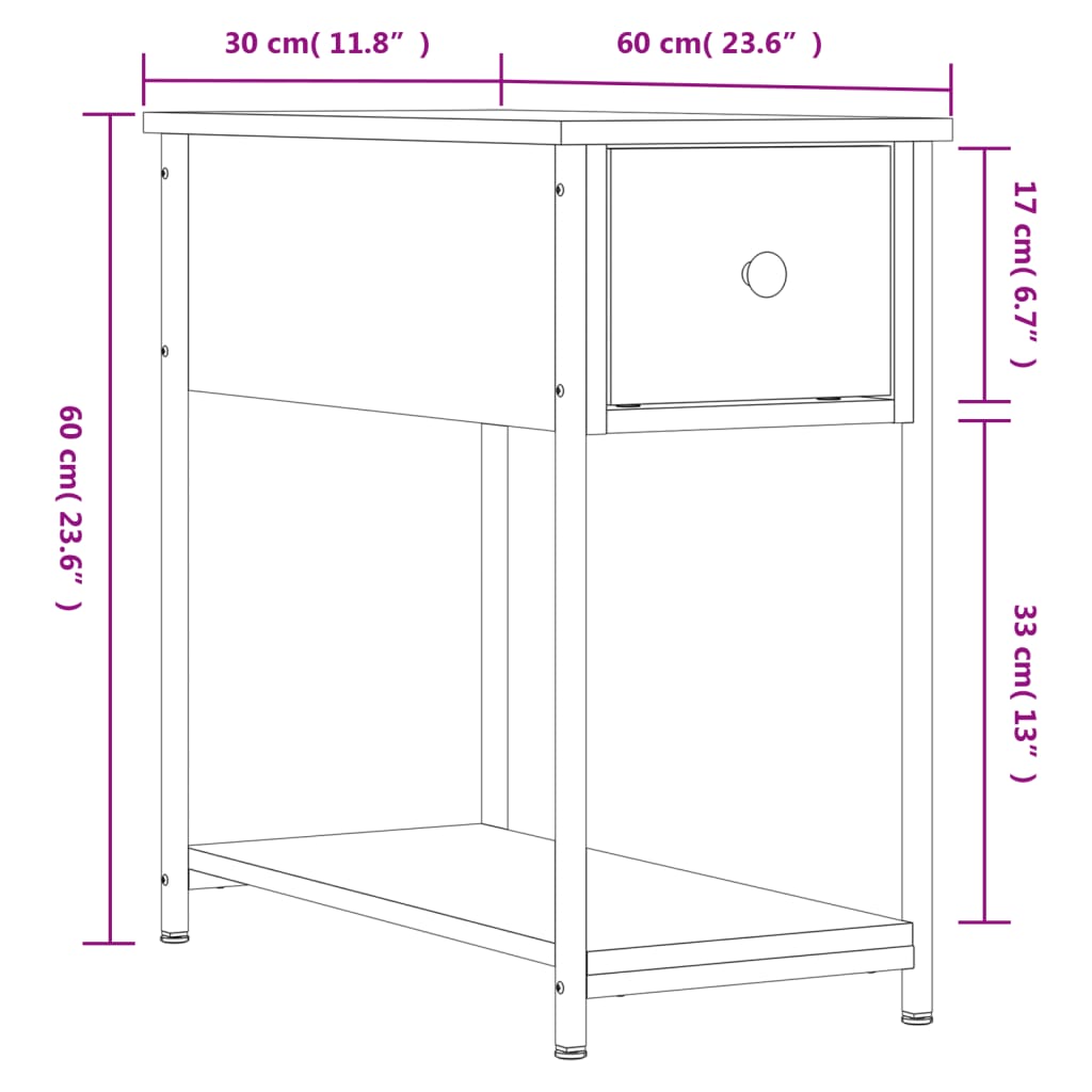 vidaXL Нощно шкафче, сив сонома, 30x60x60 см, инженерно дърво