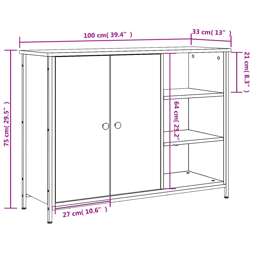 vidaXL Бюфет черен 100x33x75 см инженерно дърво