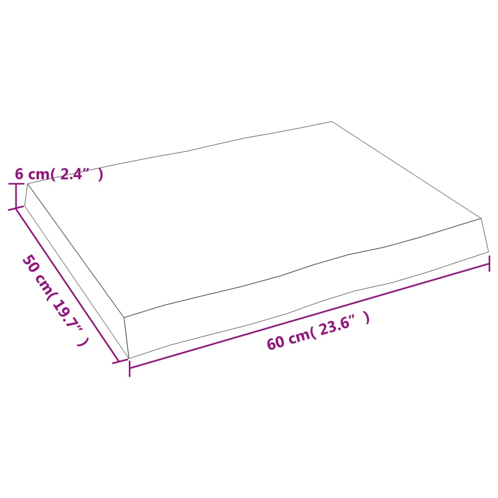 vidaXL Плот за маса 60x50x(2-6) см необработено масивно дърво жив ръб