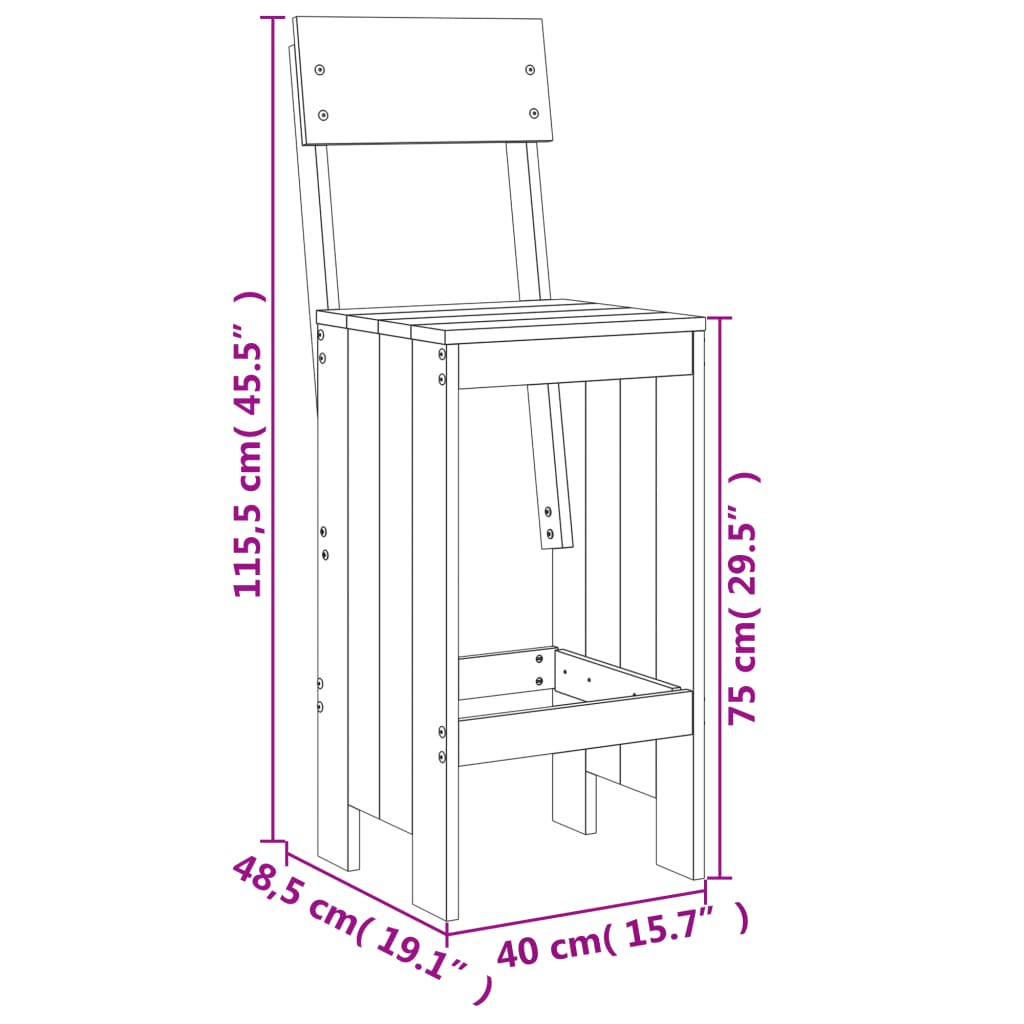 vidaXL Бар табуретки 2 бр черни 40x48,5x115,5 см борово дърво масив