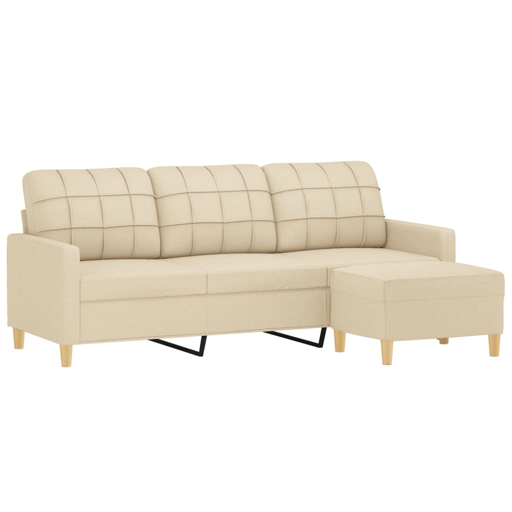 vidaXL 3-местен диван с табуретка, кремав, 180 см, текстил