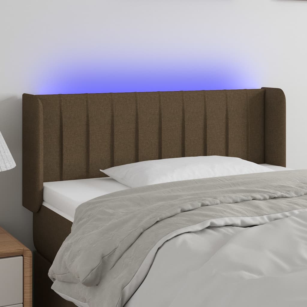 vidaXL LED Горна табла за легло, тъмнокафява, 93 x 16 x 78/88 см, плат