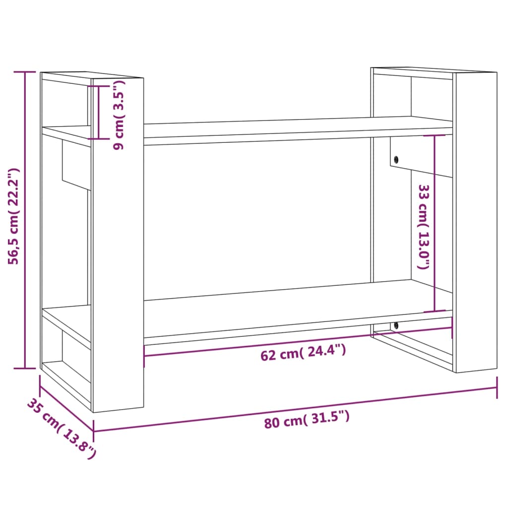 vidaXL Библиотека/разделител за стая, 80x35x56,5 см, бор масив