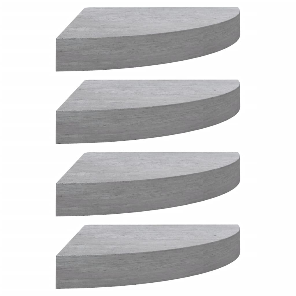 vidaXL Стенни ъглови рафтове, 4 бр, бетонно сиво, 25x25x3,8 см, МДФ