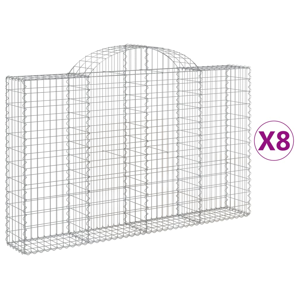 vidaXL Габионни кошници арка 8 бр 200x30x120/140 см поцинковано желязо