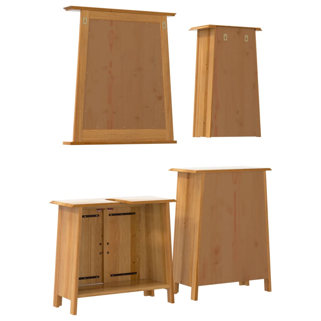 vidaXL Комплект мебели за баня, 4 части, масивна борова дървесина