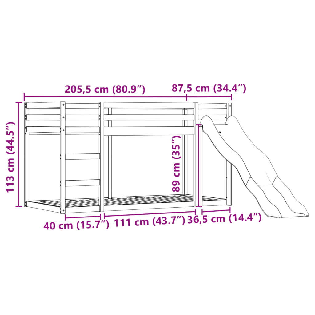 vidaXL Двуетажно легло с пързалка и завеси, синьо, 80x200 см