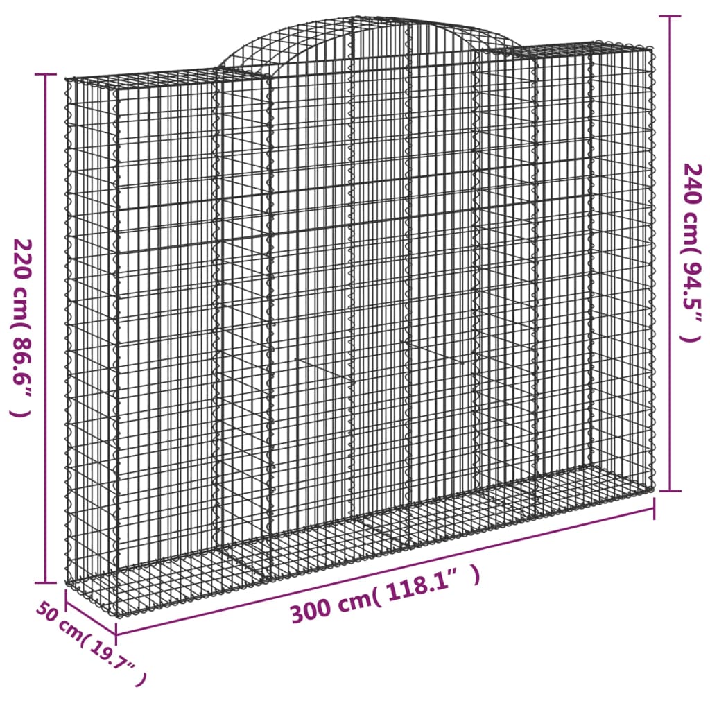 vidaXL Габионни кошници арка 4 бр 300x50x220/240 см поцинковано желязо