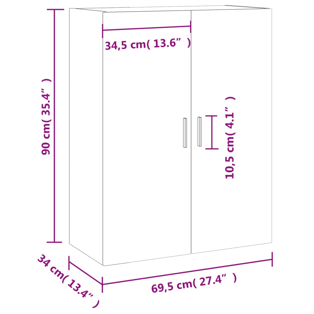 vidaXL Стенен шкаф сив сонома 69,5x34x90 см