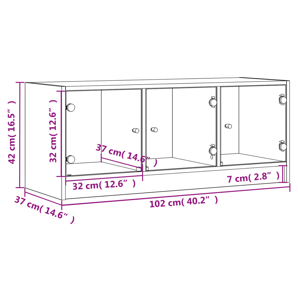 vidaXL ТВ шкаф със стъклени врати, сив сонома, 102x37x42 см