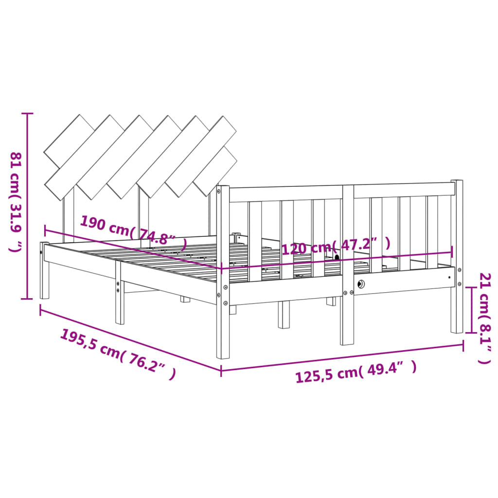 vidaXL Рамка за легло с табла черна 4FT Small Double масивна дървесина