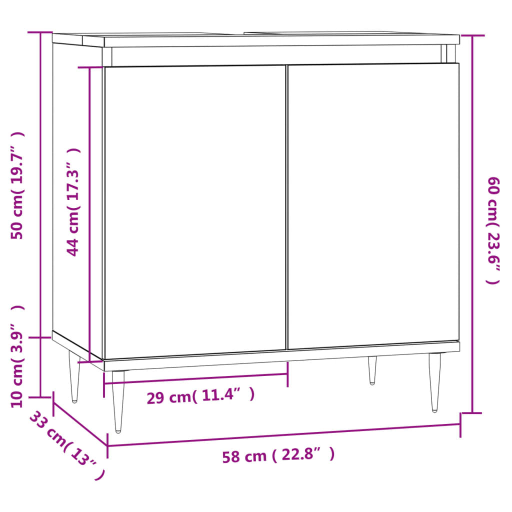 vidaXL Шкаф за баня, бетонно сив, 58x33x60 см, инженерно дърво