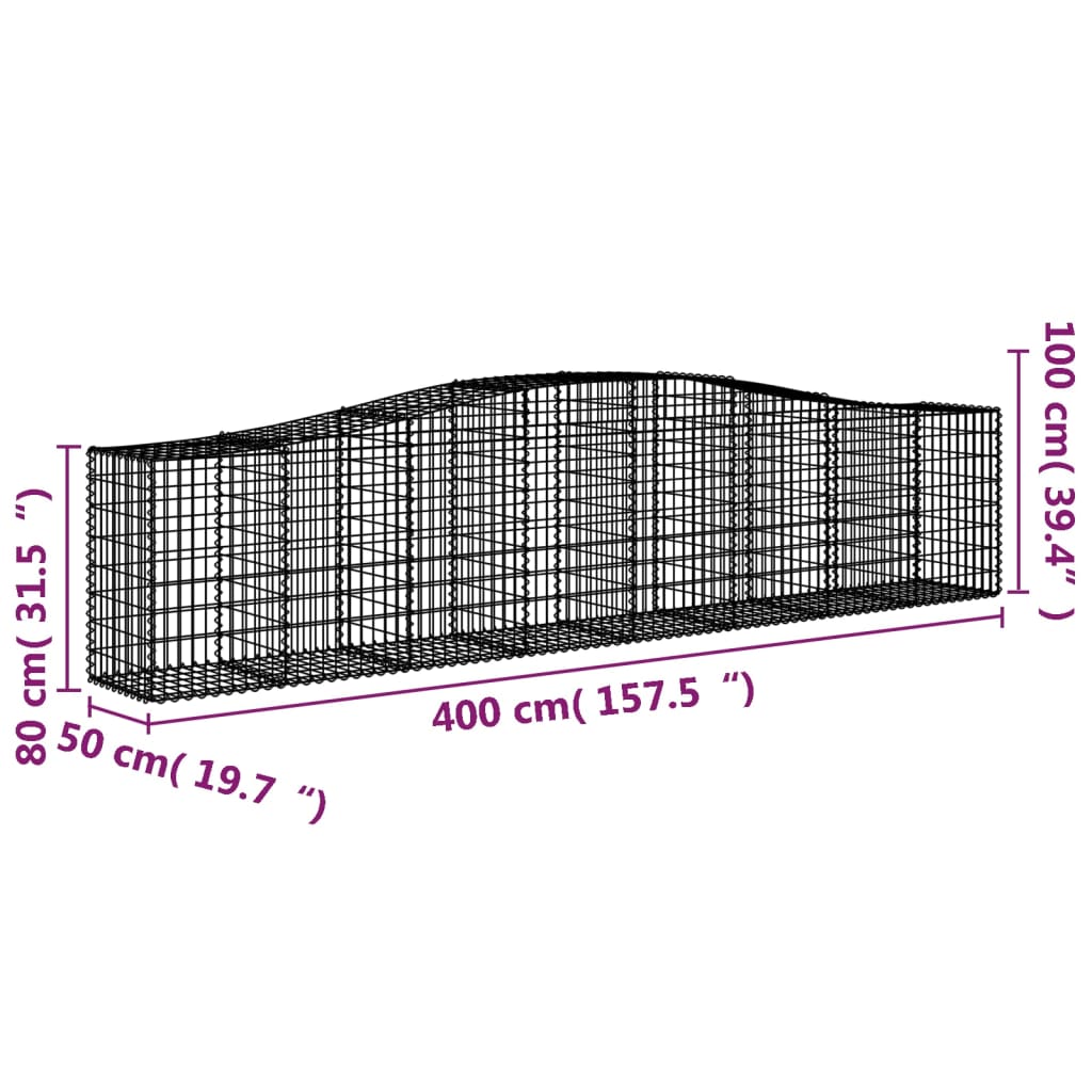 vidaXL Габионни кошници арка 6 бр 400x50x80/100 см поцинковано желязо