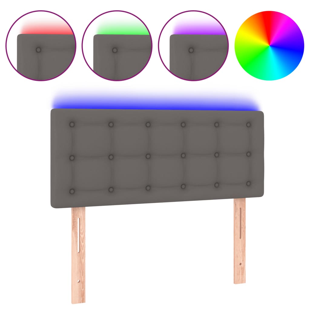 vidaXL LED Горна табла за легло, сива, 100x5x78/88 см, изкуствена кожа