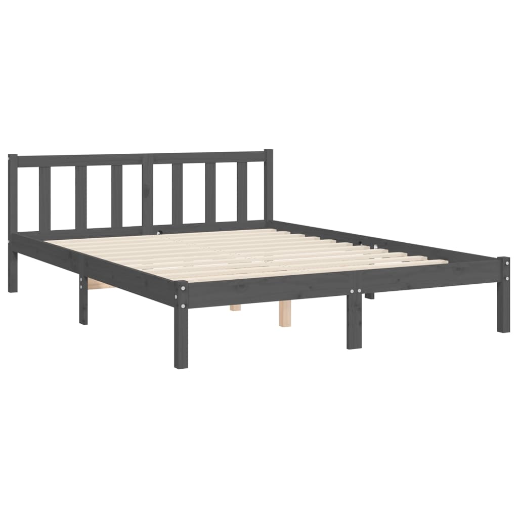 vidaXL Рамка за легло с табла сива 5FT King Size масивно дърво