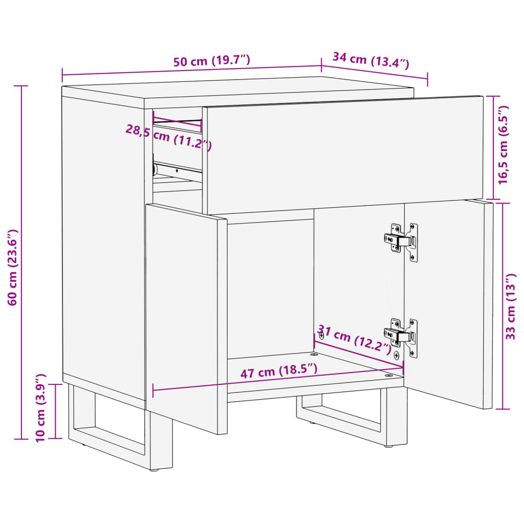 vidaXL Нощно шкафче, 50x34x60 см, акация масив