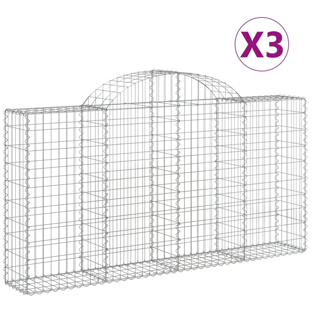 vidaXL Габионни кошници арка 3 бр 200x30x100/120 см поцинковано желязо