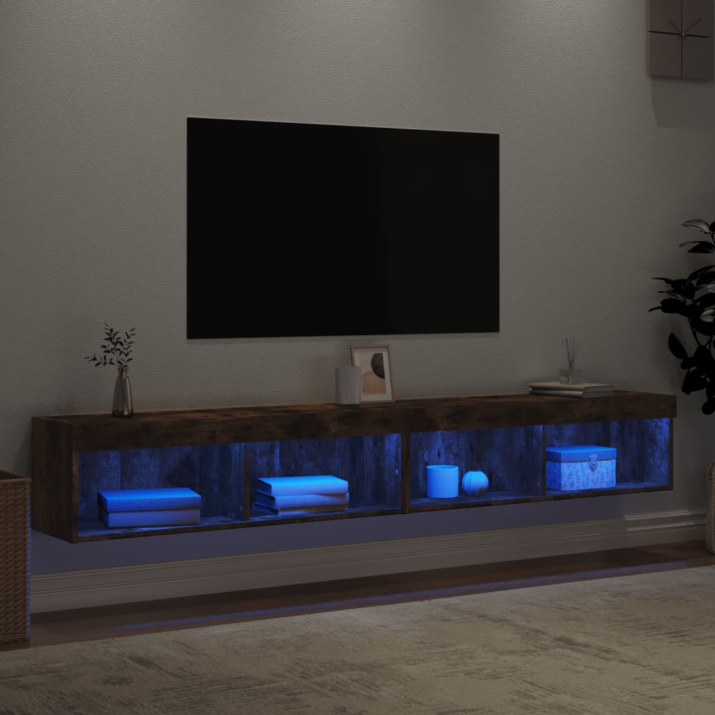 vidaXL ТВ шкафове с LED осветление, 2 бр, опушен дъб, 100x30x30 см
