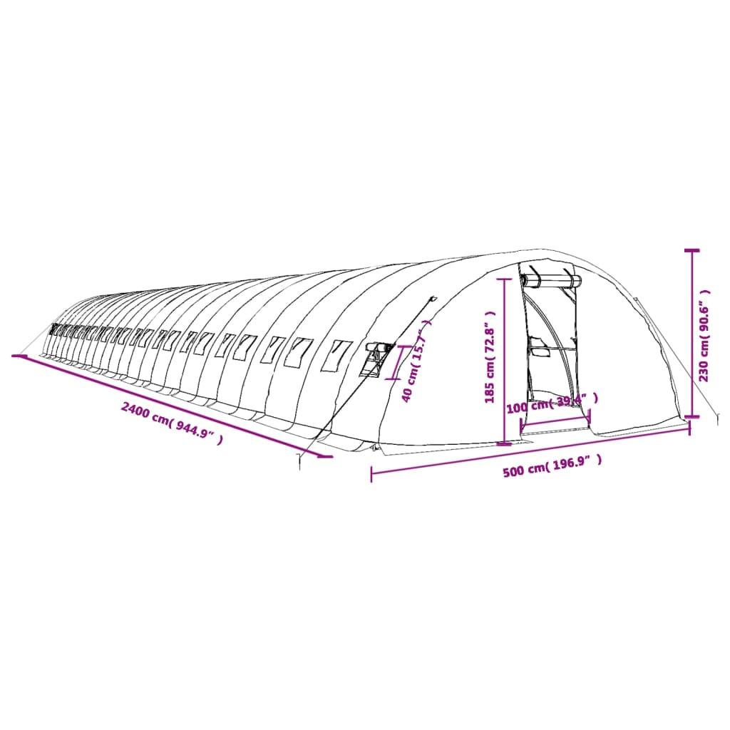 vidaXL Оранжерия със стоманена рамка бяла 120 м² 24x5x2,3 м