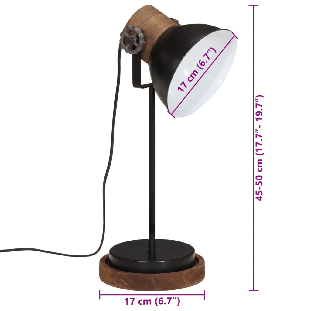 vidaXL Настолна лампа, 25 W, черна, 17x17x50 см, E27
