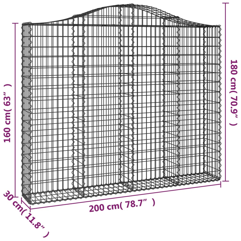 vidaXL Габионни кошници арка 3 бр 200x30x160/180 см поцинковано желязо