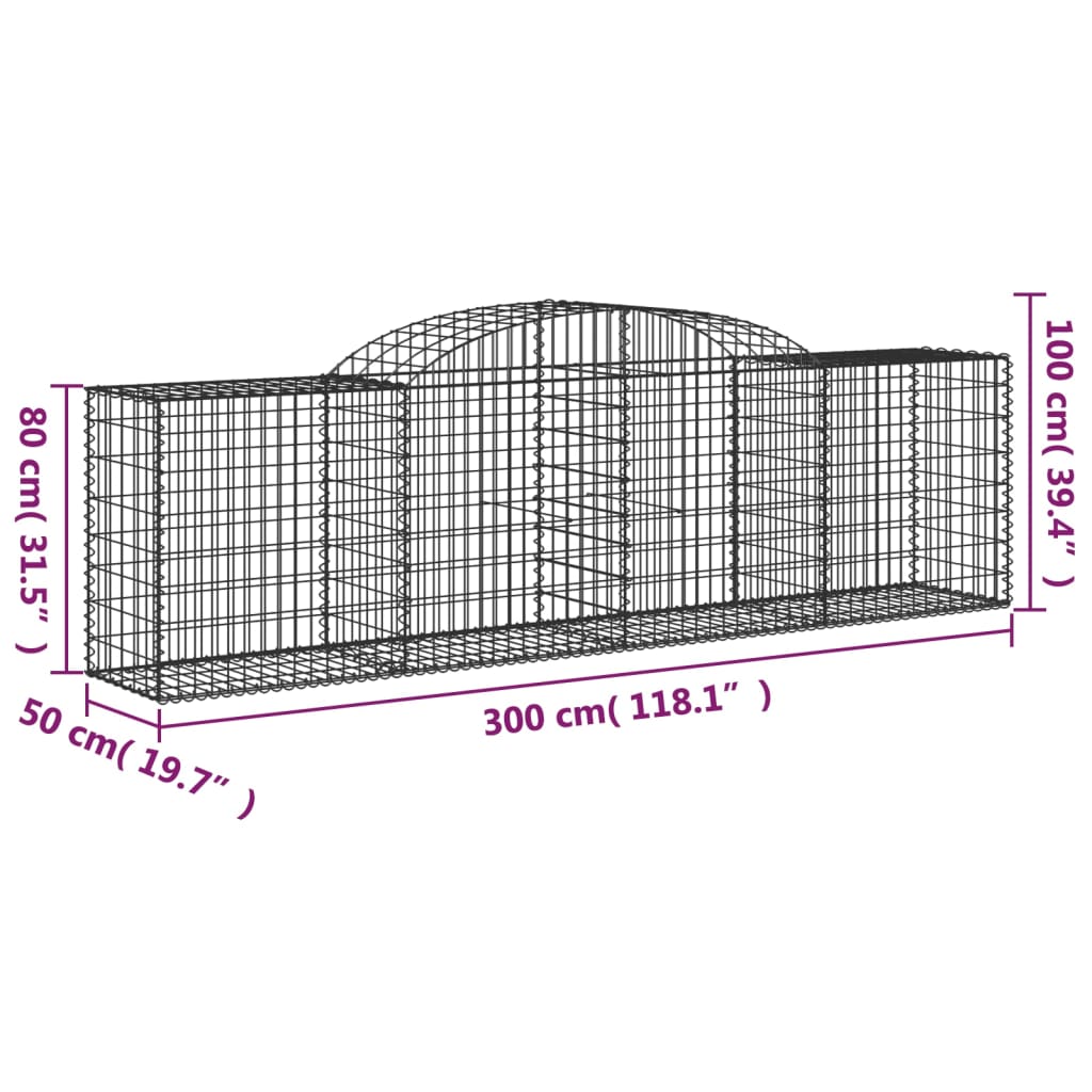 vidaXL Дъговидна габионна кошница 300x50x80/100 см поцинковано желязо